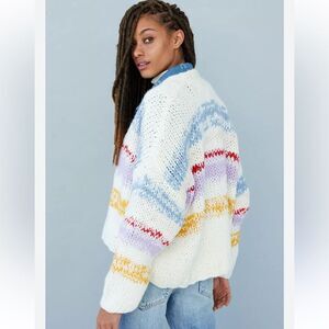 Anthropologie Grazia Chunky Striped Cardigan Sweater Size XS/S Colorful Knit EUC